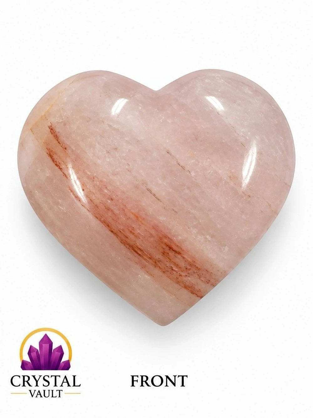 Crystal Vault Rose Quartz Heart w/ Red Hematite Inclusions 2” Polished Crystal